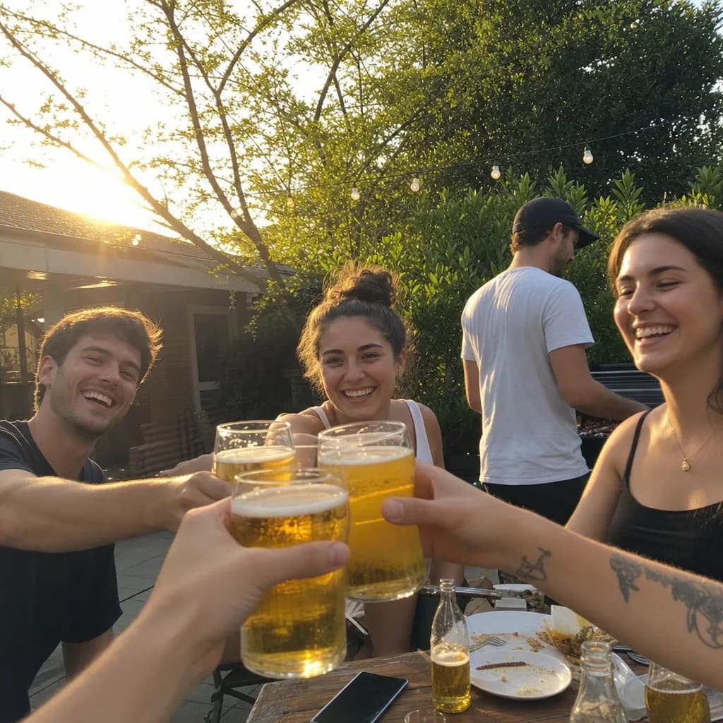 Freunde stoßen mit Bier an