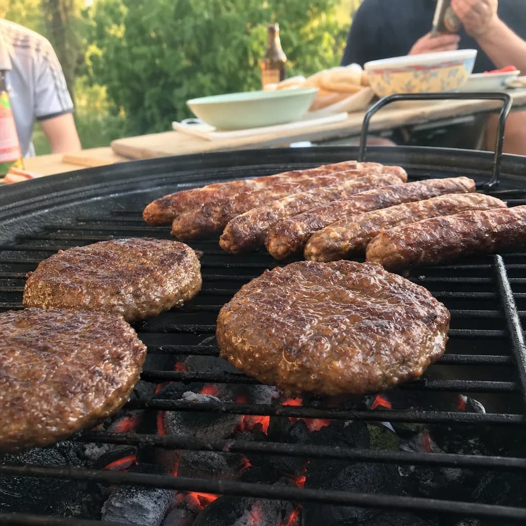 Grill mit Burger und Würstchen